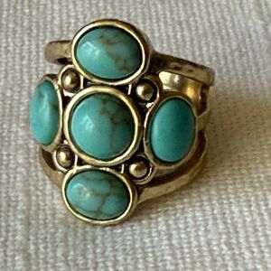 Silpada K&R Unreleased Gold Brass and Reconstituted Turquoise Statement Ring